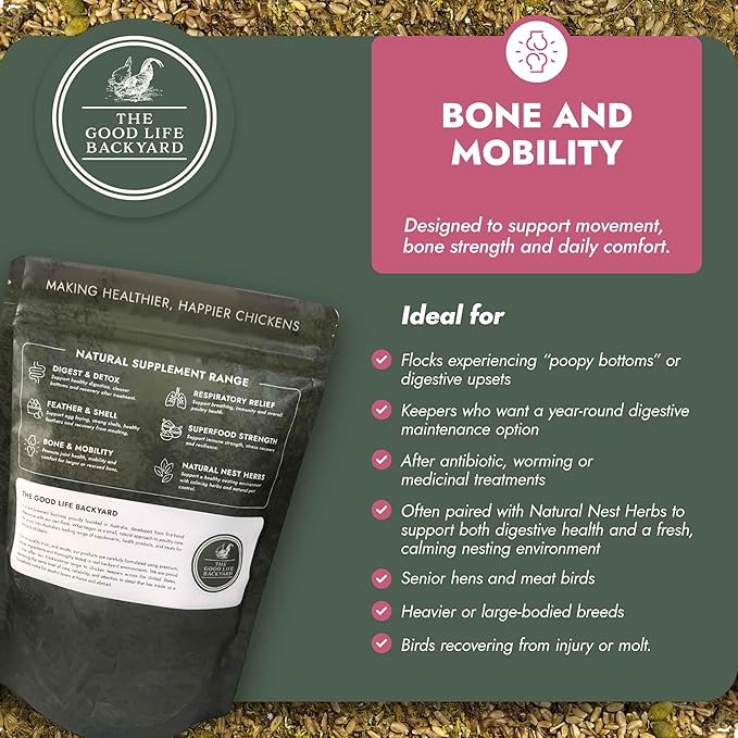 Good Life Backyard Bone and Mobility for Chickens – Natural Joint and Bone Support Supplement (2 lb Pouch) | Hatching Time