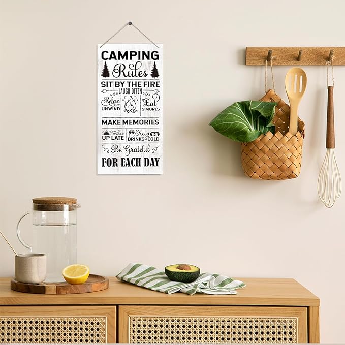 Camping Rules Sign, Campsite Decor, Laugh Sign, Make Memories Sign, Decorative Wood Hanging Wood Plaque, Camping Lover Home Decor, Camping Gift, Farmhouse Hanging Decor for Indoor Outdoor