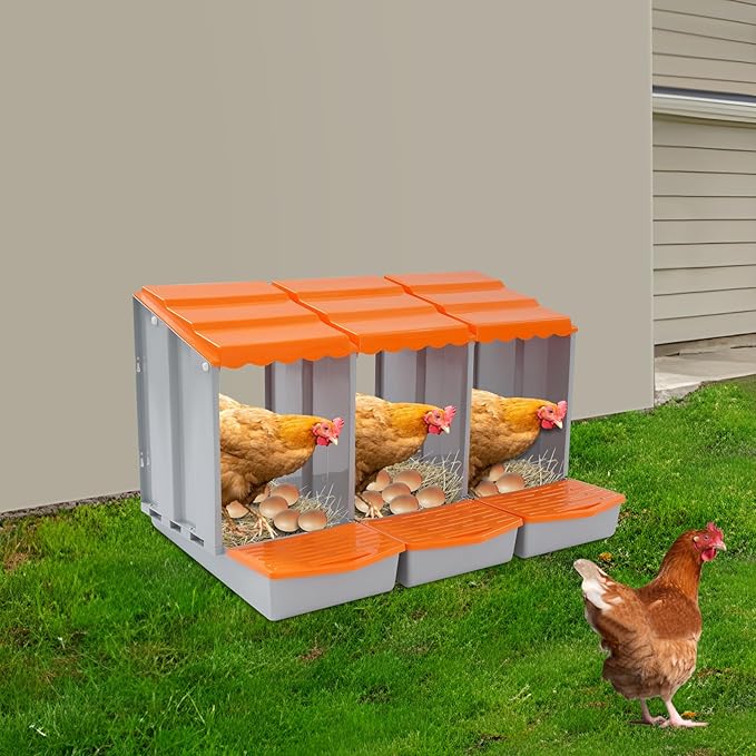 Chicken Nesting Box, 4 Compartments Laying Boxes for Hens, Nest Box for Chicken Duck Poultry Coop, Wall Mount Chickens Roosting Boxes, Protect Collect Egg (Orange)