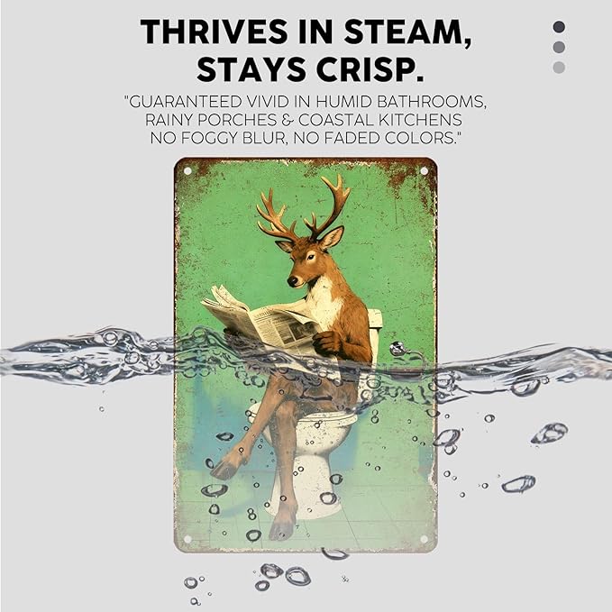 Vintage Deer Tin Sign Retro Metal Sign Wall Art Funny Nostalgic Wall Decor Decorations For Home Toilet Bathroom Man cave Cafe Kitchen Bar Office 12 * 8In