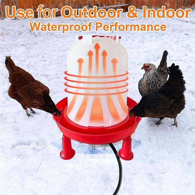 Heated Chicken Waterer for Winter, Automatic Thermostatically Controlled Heated 6L Outdoor Hanging Heated Poultry Waterer, Heated Waterer for Chicken Coop, Duck, Goose and Turkey Coops (Red-1pc)