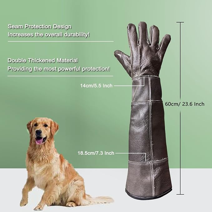 Animal Handling Gloves Bite Resistant, 60cm/ 23.6in Bite Proof Glove for Gardening, Grabbing Cat/Dog/Bird/Snake/Lizard/Falcon/Reptile, Anti-Bite Work Gloves (Upgrade, Deep Color)