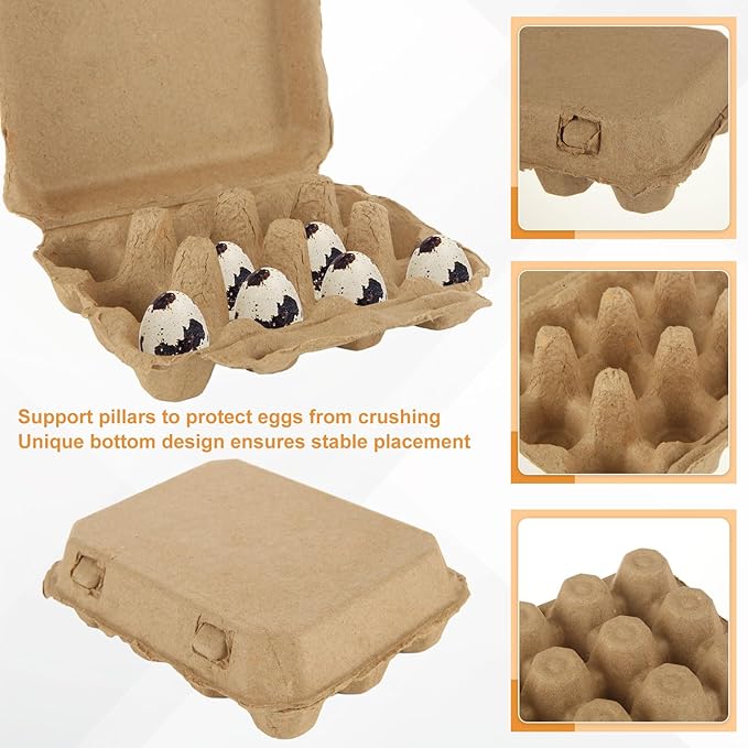 50 PCS Pulp Quail Egg Cartons 12 Count 3X4 Quail Egg Box One Dozen Quail Egg Holder Reusable Cardboard Quail Egg Carton with a Quail Eggs Scissor