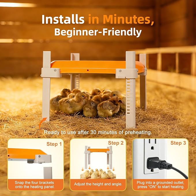 Chicken Coop Heater, Briidea Chick Brooder Heating Plate with 110–130℉ Constant Temperature for Chick Safety, Adjustable Height & Angle, Mother-Hen-Like Comfort, Indoor & Outdoor Use for 15 Chicks