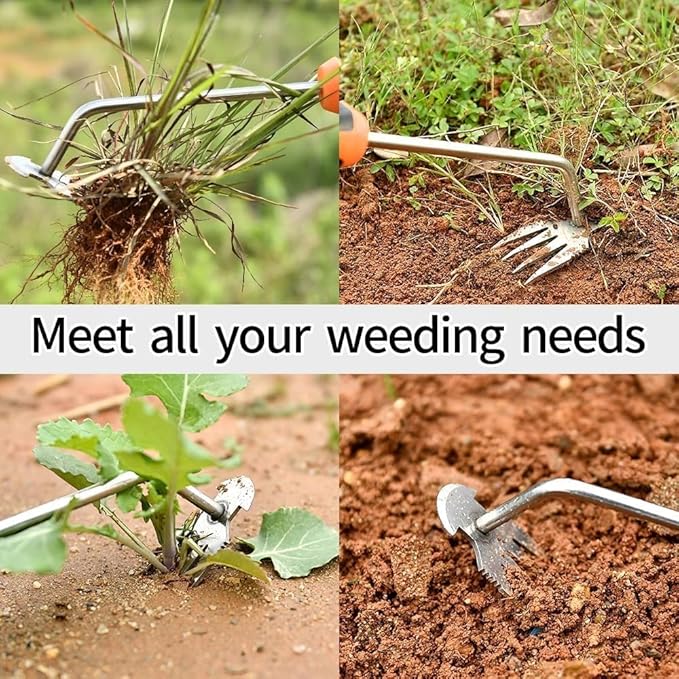 Weed Puller Tool,Weeding Artifact Uprooting Weeding Tool 4 Teethes Dual Purpose Manual Hand Weeders Tool for Gardening Vegetable Backyard Farm Planting(Wooden Handle)