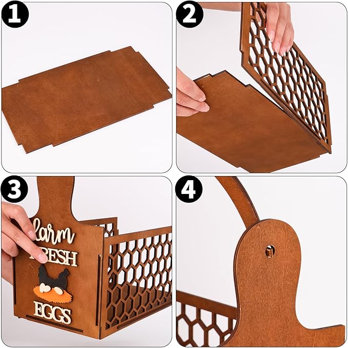 Rustic Farm Wooden Egg Holder & Basket with Honeycomb Design - For Kitchen Countertop, Farm Collection & Tabletop Serving, Fresh Chicken Egg Storage