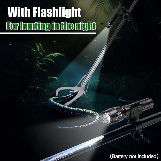 IC ICLOVER 47" Professional Snake Tongs, with Flashlight for Night Use, Heavy Duty Reptile Grabber Tool Rattle Snake Catcher, Professional Wide Jaw Snake Handling Tool with Lock, Non-Slip Grip Handle