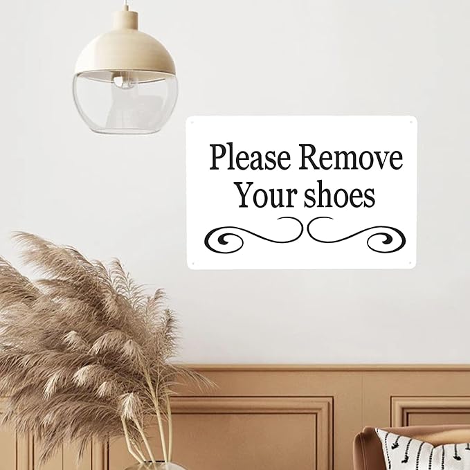 Wall Decor Please Remove Your Shoes White Metal Sign,vintage Take Off Shoes Sign For Entryway Doorway Home Park Entrance 8 X 12 Inch