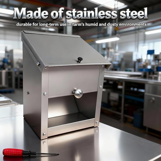 Stainless Steel Chicken Feeder 8Lbs - Manual Feed Quantity Control & Wall Mount Gravity Poultry Feeder with Push-Pull Lid for Chickens Ducks Geese Small Animals Indoor and Outdoor