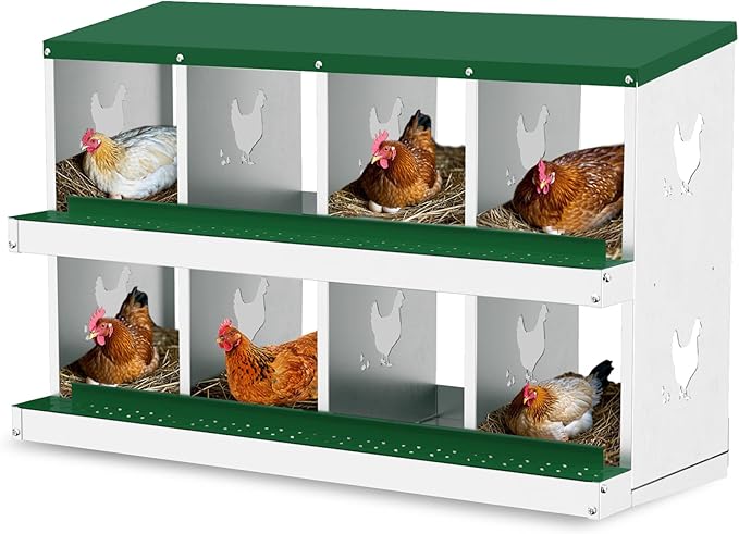 Chicken Nesting Box,8 Compartment Metal Poultry Nest Box Wall Mount, Metal Roll Away Eggs Laying Boxes, Easy Egg Collection, Easy Cleaning,10 Room Chicken Coop for Hens