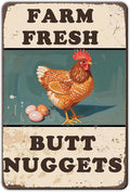 Chicken Coop Sign Farm Fresh Butt Nuggets Tin Sign Plaque Metal Poster 12x8 Inch Wall Decor
