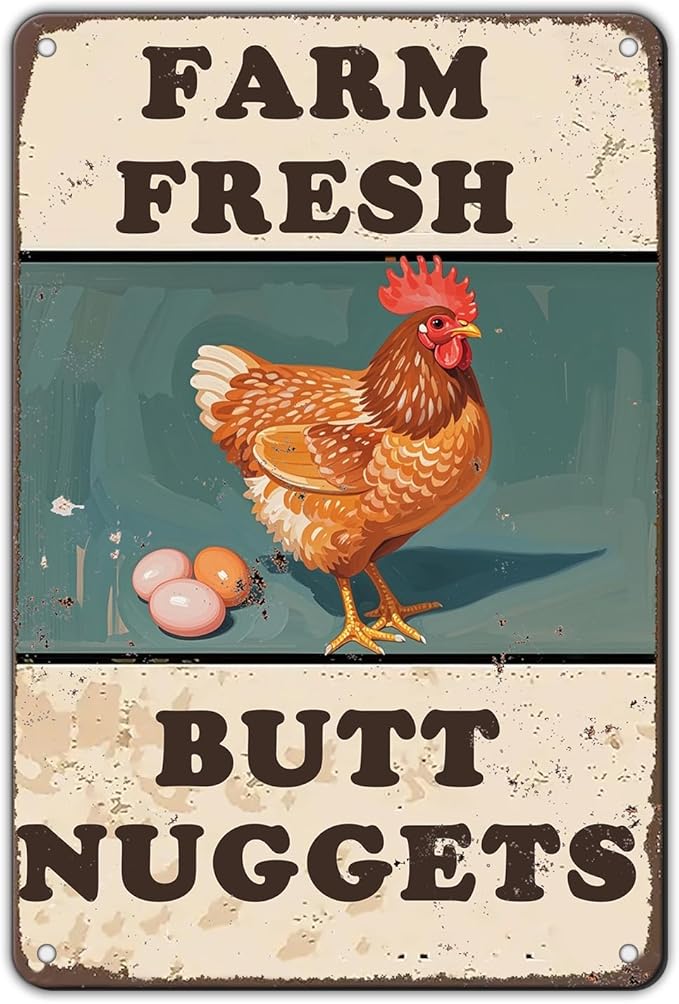 Chicken Coop Sign Farm Fresh Butt Nuggets Tin Sign Plaque Metal Poster 12x8 Inch Wall Decor