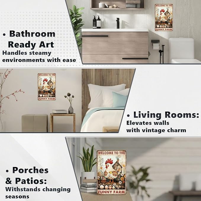 Chicken Metal Sign Chicken Coop Metal Decor Welcome To The Funny Farm Tin Signs Vintage Farmhouse Poster Rustic Wall Decor For Home Farm Poultry House Cafe Kitchen Bar Yard Gate 12 * 8 In