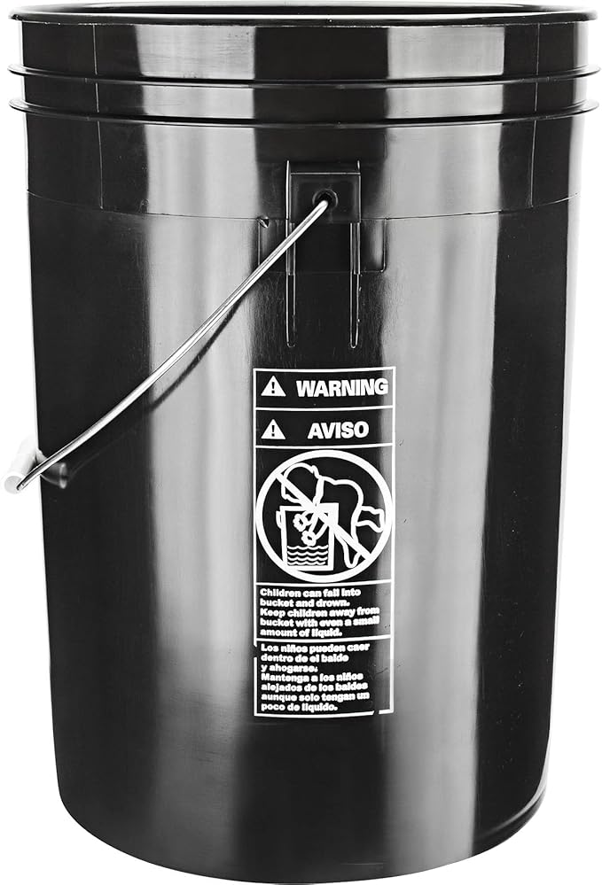 House Naturals Large 6 Gallon Food Grade BPA Free Made in USA Plastic Bucket Pail with Yellow Screw On Double Gasket Air Tight Lid (Pack of 2)