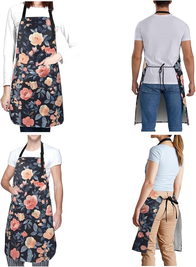 Kitchen Aprons for Men Women Waterproof Apron with 2 Pockets Whale Tail Apron Adjustable Bib Aprons