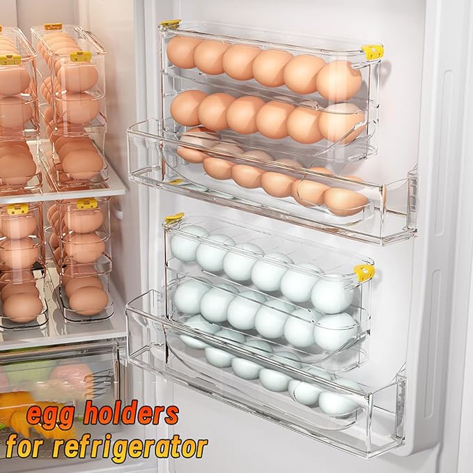 Egg Container for Refrigerator Clear Stackable Egg Holder for Kitchen Storage and Organization (Transparent, 3 Tier)