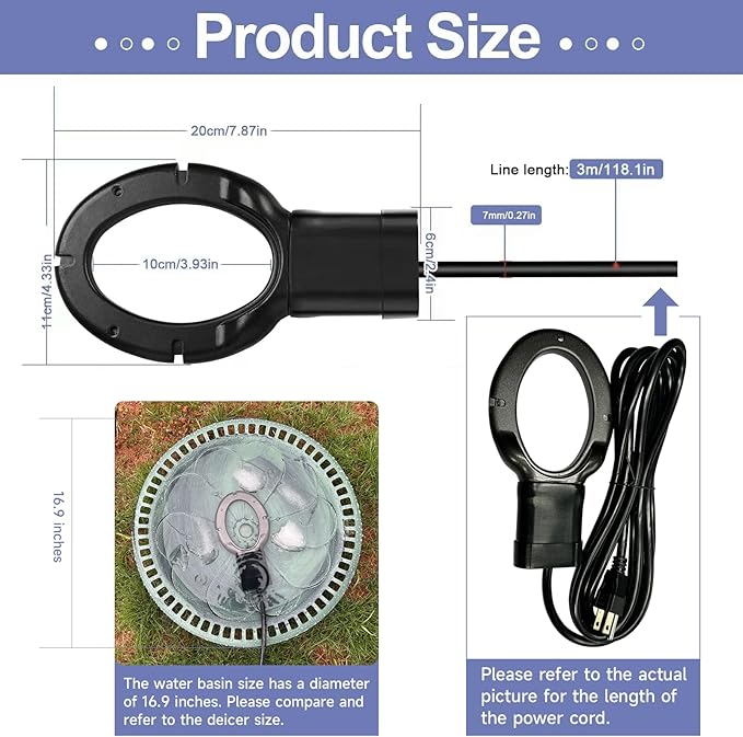 500W De-icer Submergible Bird Bath Heater Aluminum Cast for Livestock Poultry Horses, Cows, Birds, Wildlife Drinking Indoor Outdoors in Winter with 10 Foot Cord Birdbath Water Heater