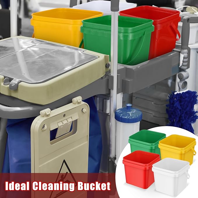 Mifoci 8 Pcs Plastic Bucket 5 Quart Square Cleaning Bucket Utility Small Pail with Handle for House Cleaning Storage Livestock Feeding Car Washing (Red,Yellow,White,Green)