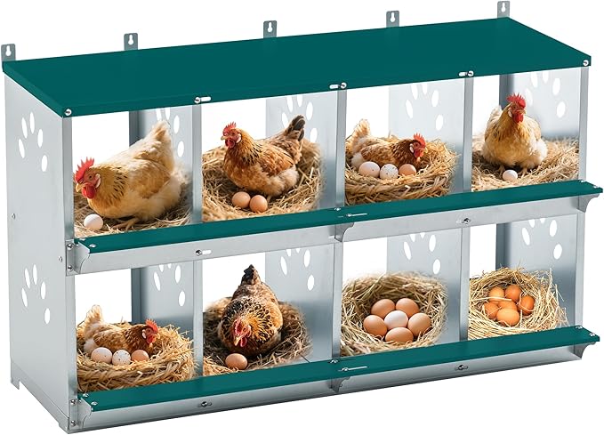 Chicken Nesting Boxes, Wall Mountable Metal Chicken Coop Nesting Box, Easy Egg Collection Roll Away Nesting Boxes Chicken, Roosting Boxes for Chickens, 8 Compartments