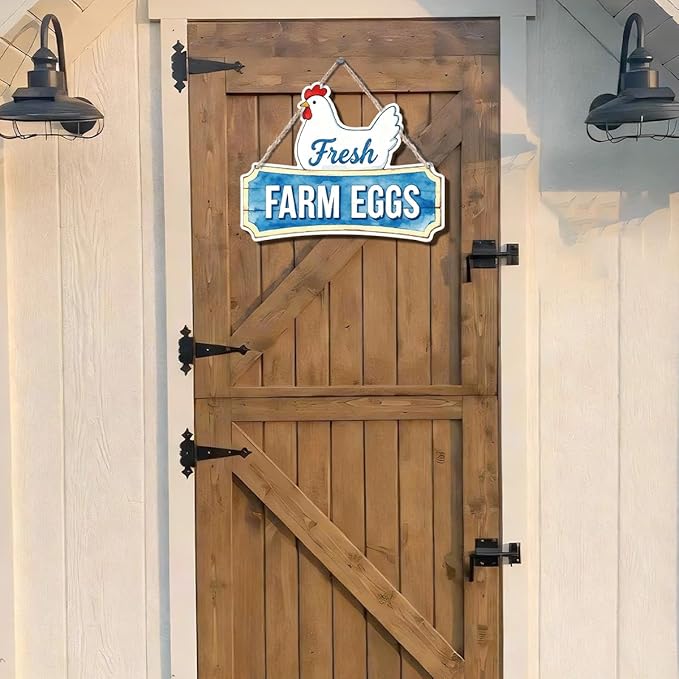 Farmhouse Kitchen Wall Decor, Fresh Farm Eggs Chicken Sign, Rustic Wood Hanging Plaque, Watercolor Farmhouse Wall Art Painting Style, Country Rustic Wall Decor for Home, 11.8x9.2 Inches
