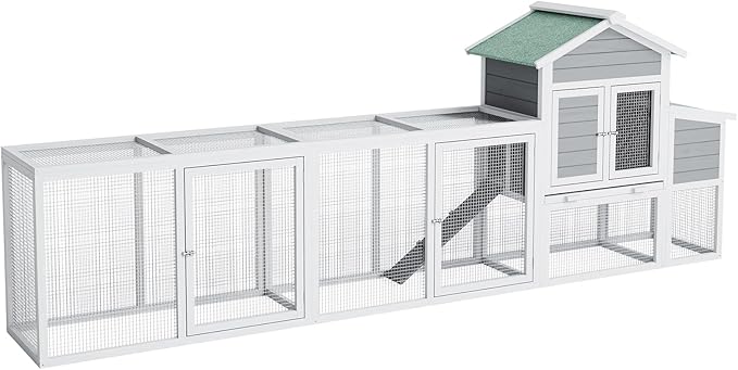 Large Chicken Cage with Waterproof and UV-Resistant Roof, 122" Wooden Chicken Coop with Nesting Box, Sliding Tray & Ramp, Hen House Poultry Cage for Backyard, Farm
