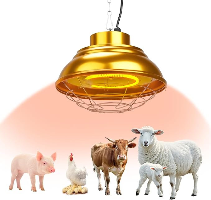 Heat Lamp for Chicken Coop, 400 Watts Carbon Fiber Chicken coop Heater, Adjust 2 Mode Temp&Hanging Height, Waterproof,Indoor & Outdoor Heater,For Cow,Sheep,Livestock (（round 600W)