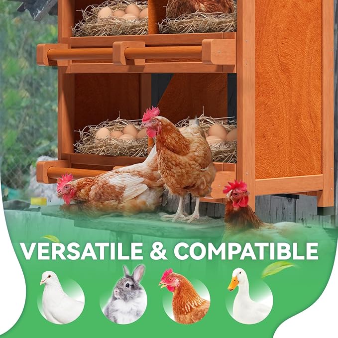 2-Tier Chicken Nesting Box, 4 Compartment Wooden Nesting Box for Chickens with Waterproof Roof, Non-Slip Stable Base, Heavy Duty Chicken Laying Boxes for Hens, Duck, Poultry, Bird, Orange