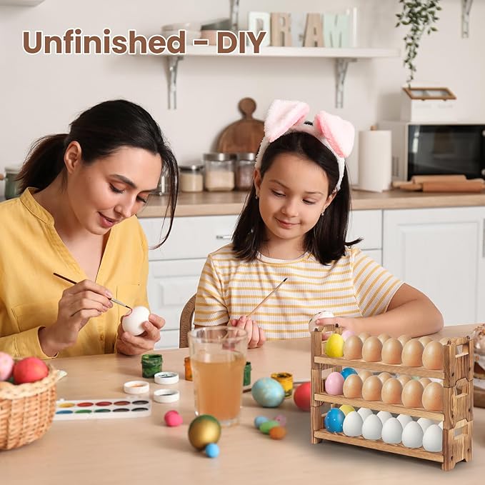 Egg Holder Countertop, 3-tire Solid Wooden Egg Holder, Stackable Egg Storage Easter Basket Holding Up to 36 Fresh Eggs, Chicken, Duck Eggs - Unfinished