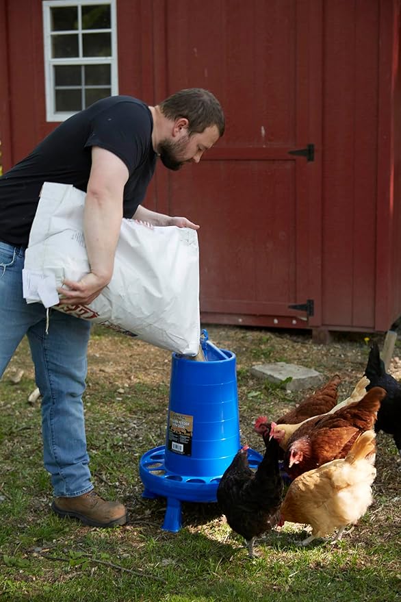 Double-Tuf® Poultry Feeder with Legs | Durable Feeding Container | Carrying Handle for Chickens & Birds | Chicken Feeder | 35 Lbs