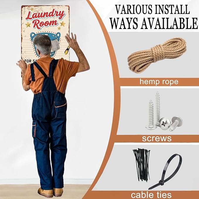 Vintage Laundry Room Metal Tin Sign Retro Styled Wall Art for Bathroom Decor and Utility Room Wall Display 8X12Inch