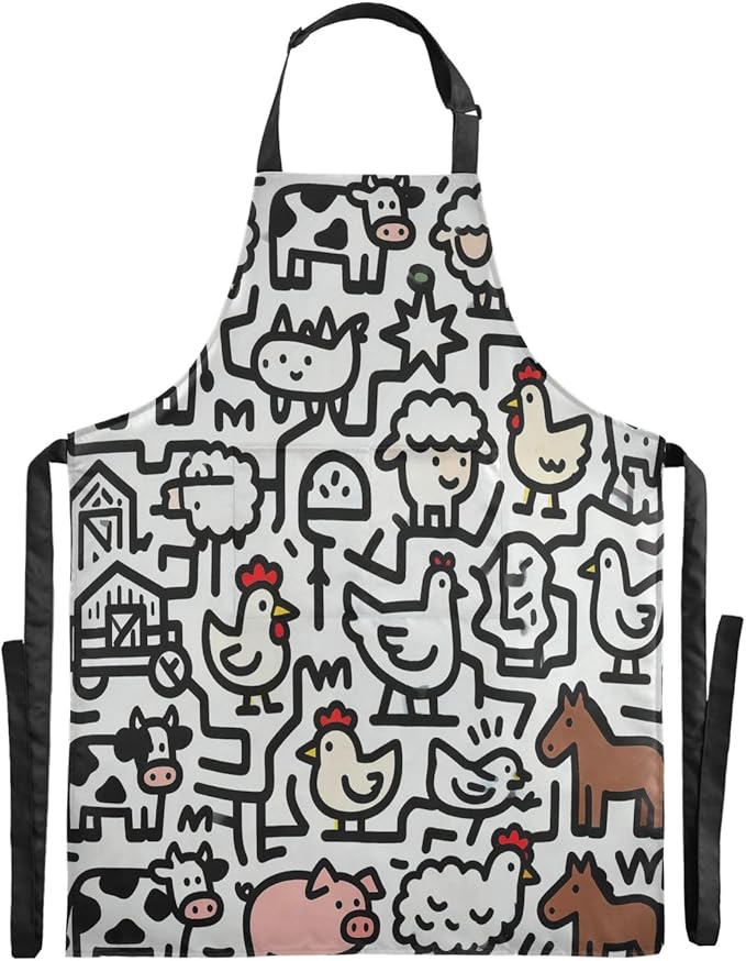 Farm Animal Print Daily Life Apron, Adjustable with 2 Pockets, Water-Splash Resistant, Stain-Resistant, Cooking Kitchen Chef Apron, Suitable for Men and Women,34.6 x 26.7 inches