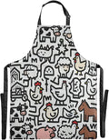 Farm Animal Print Daily Life Apron, Adjustable with 2 Pockets, Water-Splash Resistant, Stain-Resistant, Cooking Kitchen Chef Apron, Suitable for Men and Women,34.6 x 26.7 inches