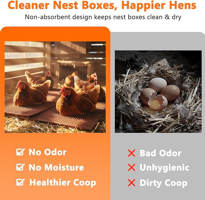 INNOLAND 6 Pack Ultra Soft Washable Chicken Nesting Pads & Egg Collecting Apron with 12 Pockets, 12" x 12" Reusable Laying Box Pads, Soft TPE Mats, Egg Protector for Nesting Boxes and Coop Bedding
