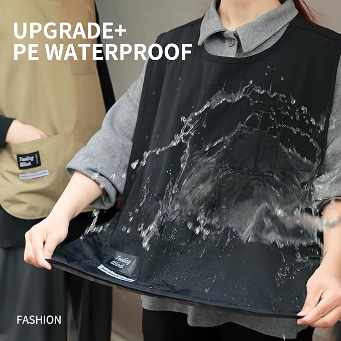 Waterproof Cobbler Apron for Women with 4 Pockets, PE Nylon Vested Smock Buckle Design for Men Kitchen Garden Cooking