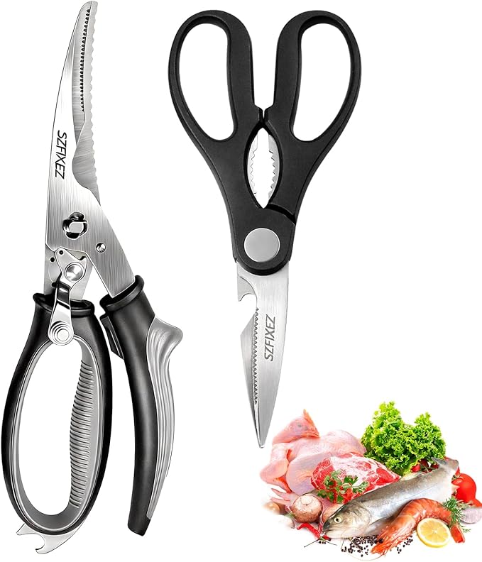 2-Piece Kitchen Scissors Set - Heavy Duty Detachable Food Grade Poultry Shears for Chicken Bones/Fish Scale & Lightweight Multi-Function Shears with Bottle Opener/Walnut Cracker/Vegetables/Meat