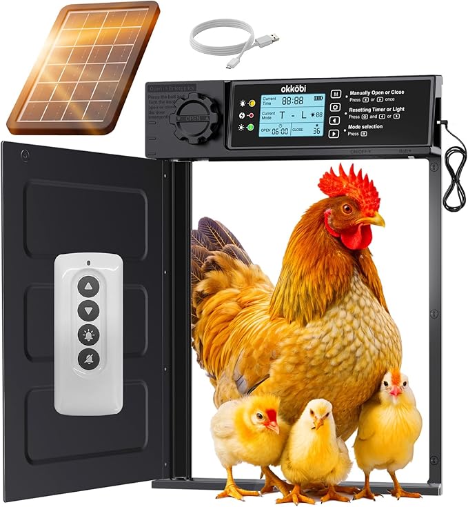 Automatic Chicken Coop Door PRO - Light Sensor & Timer - Anti-Pinch Function - Wide Opening - New Model - Solar Powered with LCD Display - 5 Year Protection