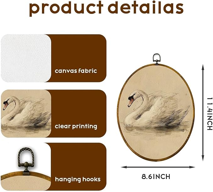 zewepri Vintage Swan Wall Art, Wall Art Sketch – 8.6×11.4 Inches High-Density Canvas with Pre-Installed Hook for Easy Hanging, Ideal for Bedroom, Living Room, Study, and a Gift for Art Lovers