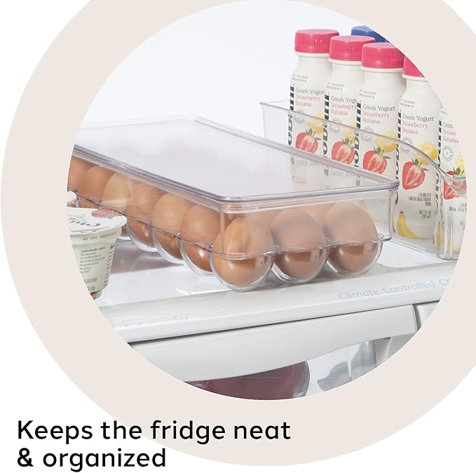 Oggi Stackable Covered Egg Holder - Kitchen Organization, Fridge Organizer, Food Storage, Clear Stackable Storage Bins, 21 Egg Tray
