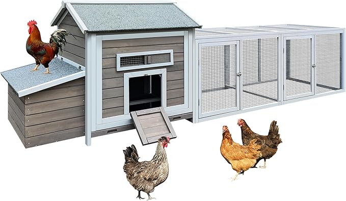 118'' Wooden Chicken Coop with Free-Range Doors – 22.6 ft² Large Activity Space, Nesting Box, Leakproof Pull-Out Tray, Ventilated Windows & Secure Lock for Outdoor Chickens
