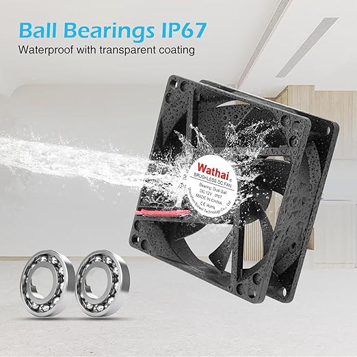 Wathai IP67 Waterproof 80mm x 25mm 12V Cooling DC Fan for RV Fridge Exhaust Ventilation Dual Ball High Speed DIY Cooler 12 v Fans 2 Pack