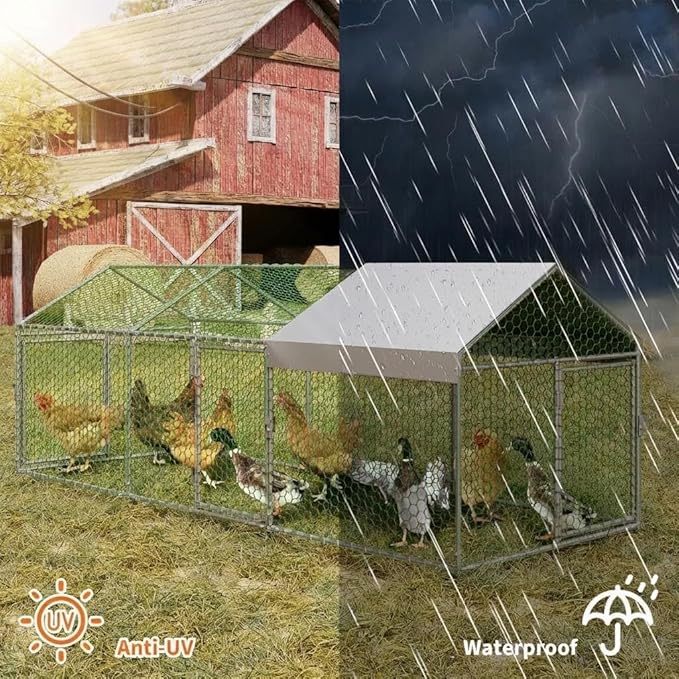 Metal Chicken Coop Chicken Run with Waterproof Anti-UV Cover, 120×40×40 in Outdoor Chicken Pen, Black Square Tube Poultry Cage for Backyard Hens Ducks