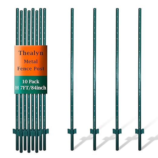 Fence Posts 7 Feet, Pack of 10, Metal Fence Poles U Post Sturdy Duty Fence Stakes Step in Post No Dig Fence Post for Garden Wire Fence Steel Sign Post (Fits to 6-ft Fence Mesh)