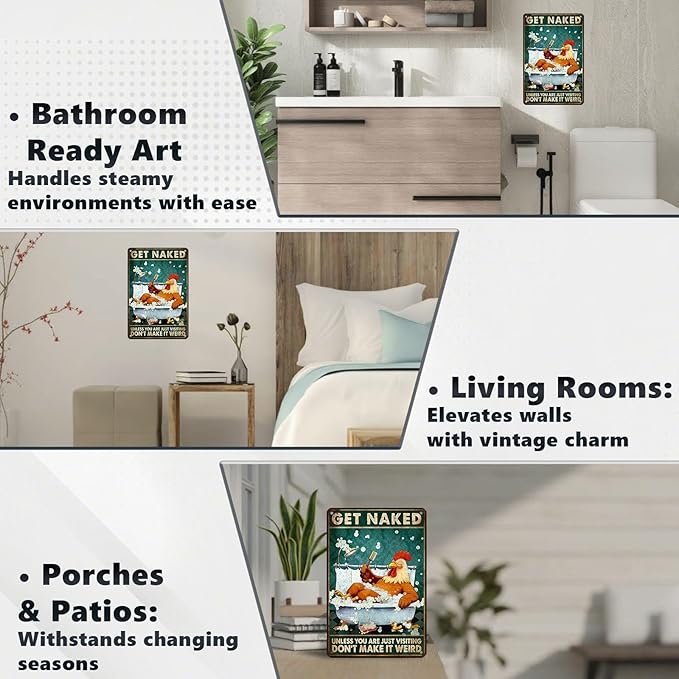 Funny Chicken Metal Signs Bathroom Decor Get Naked Unless You Are Just Visiting Tin Signs Vintage Rooster Metal Decor Rustic Wall Art For Home Coop Restroom Washroom Indoor Toilet 12 * 8 In