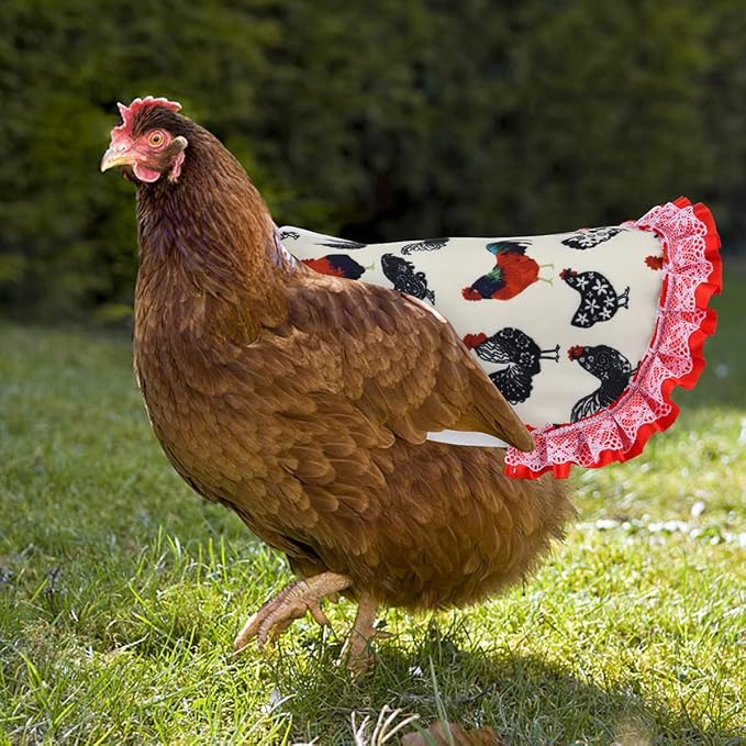 6pcs Hen Saddle Apron Waterproof Chicken Saddle Hen Apron with Elastic Chicken Jacket Straps Poultry Protector Wing Back Protector Print Feather Protective Jacket(A)