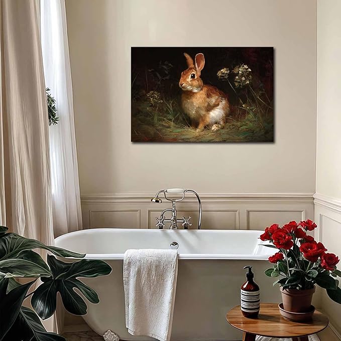 MNFGMH Easter Wall Art Spring Bunny Gothic Dark Style Easter Canvas Wall Decoration Poster Wooden Frame 20x30 inch