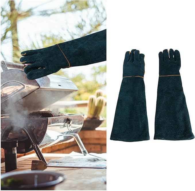 DOITOOL 60cm Long Sleeve Cowhide Welding Gloves Fireproof Leather Working Gloves Anti-bite Heat Resistant for Animal Handling and Outdoor Use