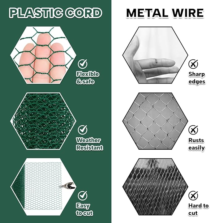 15.7” x 157” Chicken Wire for Floral Arrangements, 0.6” Hexagonal PVC Coated Galvanized Chicken Wire Mesh, Green Lightweight Fencing Wire for Garden