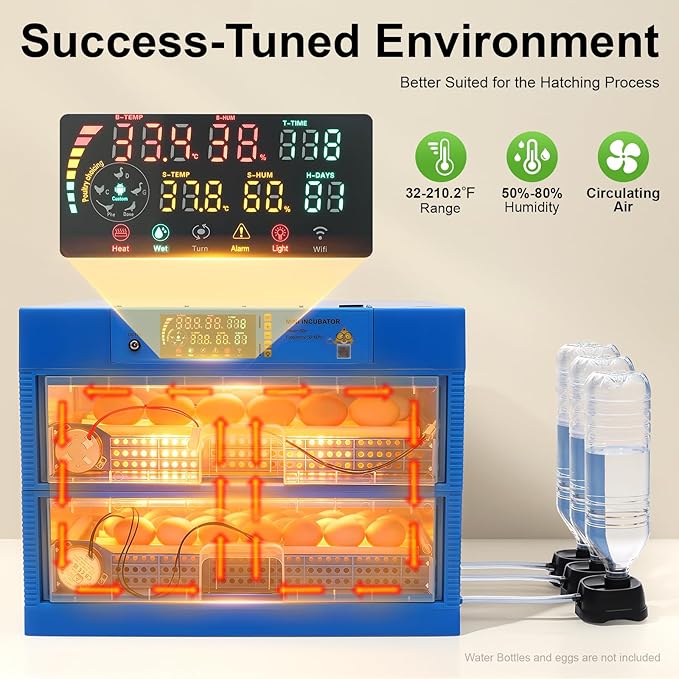 128-Egg Incubator with Automatic Turning, Digital Temperature & Humidity Control - Poultry Hatcher Machine for Chicken, Duck, Goose, Quail & Bird Eggs-Blue