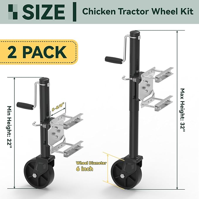 Flehomo Chicken Tractor Wheel Kit, 2 Pack Chicken Coop Wheels & Handles for Easy Movement, Chicken Caster Wheels Support up to 800 LBS, Chicken Coop Accessories, Repalcement or DIY, Easy Installation