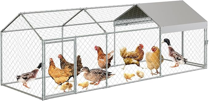 120X40x40 Inch Metal Chicken Coop, Large Walk-in Outdoor Poultry Run with Cover for Chickens Ducks Rabbits, Outdoor Coop for Yard, Silver